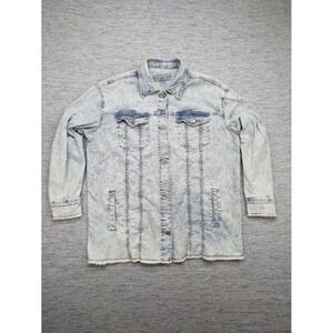 Maurices Denim Jacket Acid Wash Frayed Hem Longline Jean Jacket 1x‎ Western